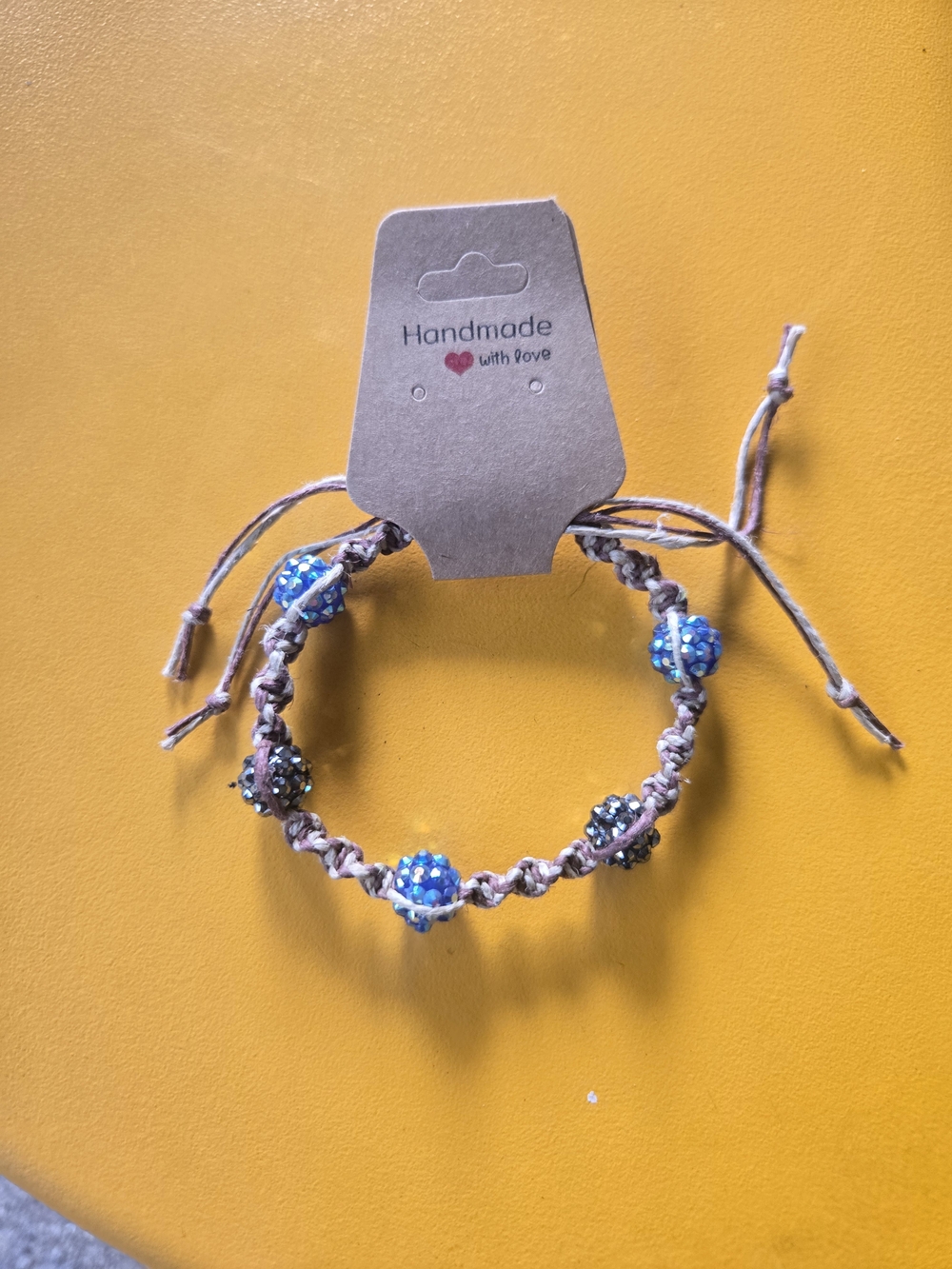 Handmade Beaded Macrame Hemp Bracelet in Blue and Brown
